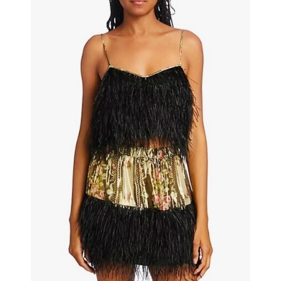 LoveShackFancy Dusty cropped feather-trimmed printed silk-crepe camisole - Picture 2 of 12